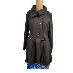 Madden Girl  Juniors' Belted Drama Skirted Coat Peacoat